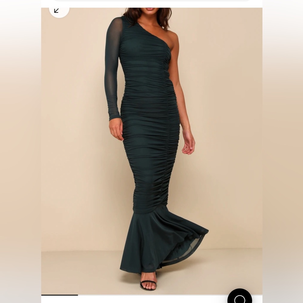 Flawless Passion Emerald Green Ruched One Shoulder Maxi Dress